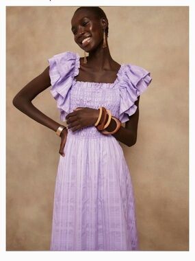 Banana Republic Lavender Lilac Ruffle-Sleeve Smocked Midi Dress - S
